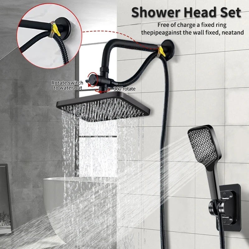 Bluejw Modern 12-Inch American Style Top Spray 3-Speed Pressure Handheld Shower Head Set with Concealed Extension Bracket Arm for Hotels - Image 3